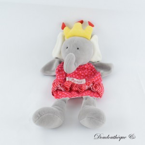 SIGIKID Elefant Puppendecke Grau und Rot Gelb Krone Rosa Herzen 35 cm