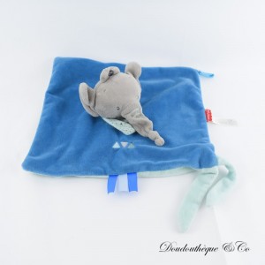 Flache Elefantendecke FUNNY ZOO blaue Glocke Schal und Dreiecke 25 cm