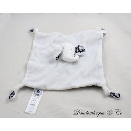 Flache Elefantendecke PETIT BATEAU gestreift weiß marineblau 4 geknotete Ecken 22 cm Flache Elefantendecke PETIT BATEAU gestreift weiß marineblau 4 geknotete Ecken 22 cm