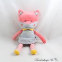 Ausgestopfter Fuchs OBAIBI rosa Katze grau Kleid Glocke Okaidi 27 cm