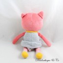Ausgestopfter Fuchs OBAIBI rosa Katze grau Kleid Glocke Okaidi 27 cm