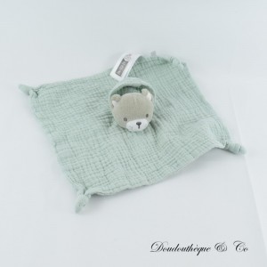 Flache Katzendecke OBAIBI Pucktuch grau grün Kapuze 4 Knoten 26 cm