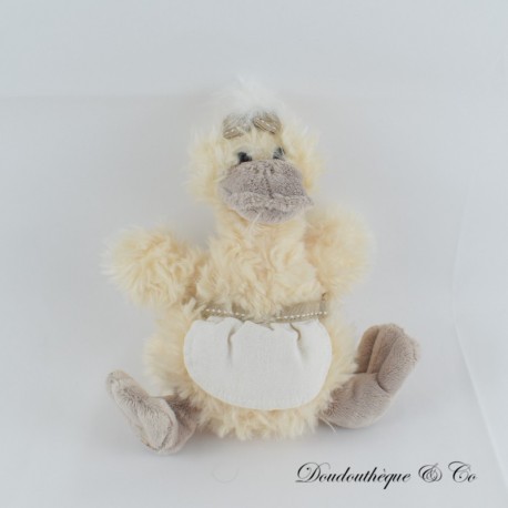 Ausgestopftes Huhn oder Gans BUKOWSKI Schürze beige langes Haar 20 cm Ausgestopftes Huhn oder Gans BUKOWSKI Schürze beige langes Haar 20 cm