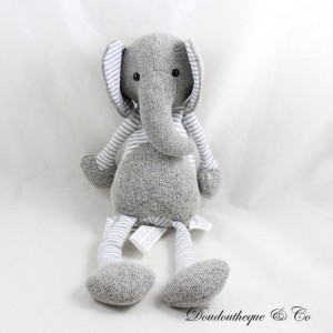 ZARA HOME Elefant Plüsch Grau und Weiß Gestreift Augen Perlen 37 cm