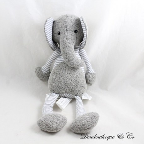 ZARA HOME Elefant Plüsch Grau und Weiß Gestreift Augen Perlen 37 cm ZARA HOME Elefant Plüsch Grau und Weiß Gestreift Augen Perlen 37 cm