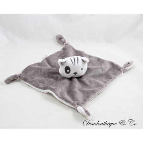 Flat cat cuddly toy SIMBA DICKIE grey white knotted corners 22 cm Flat cat cuddly toy SIMBA DICKIE grey white knotted corners 22 cm