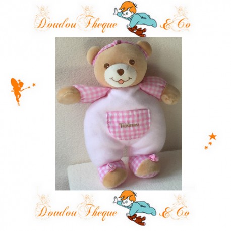 Doudou ours TAKINOU rose 22cm grelot