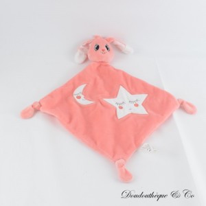 AUCHAN rosa weißer Diamant Stern und Mond Hase flaches Kuscheltier 38 cm