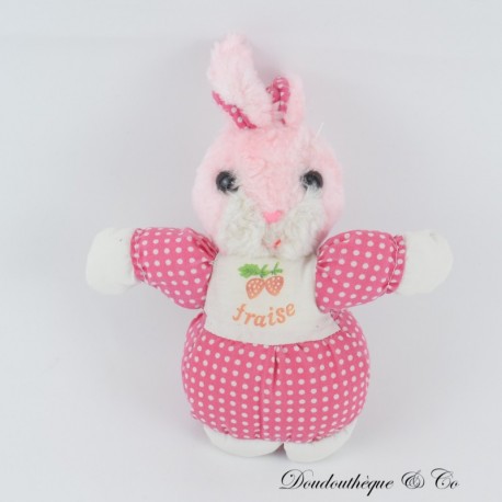 Rabbit cuddly toy U TODDLERS pink vintage strawberry pattern 20 cm Rabbit cuddly toy U TODDLERS pink vintage strawberry pattern 20 cm