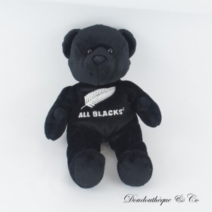 Bär Plüsch ALL BLACKS schwarz und weiß Besticktes Blatt 20 cm