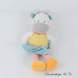 Peluche vache MOTS D'ENFANTS robe verte bandanas rose à pois blancs 30 cm