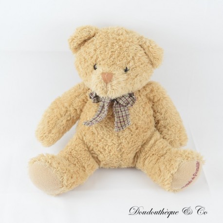 Bärenplüsch COMPTOIR DE FAMILLE beige Schal mit Sitzkaros 24 cm Bärenplüsch COMPTOIR DE FAMILLE beige Schal mit Sitzkaros 24 cm