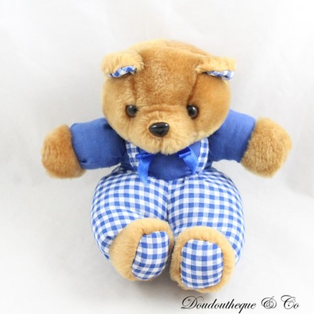 Vintage Plüschbär PAMPERS Braun Blau Karierte Overalls Werbung 18cm Vintage Plüschbär PAMPERS Braun Blau Karierte Overalls Werbung 18cm