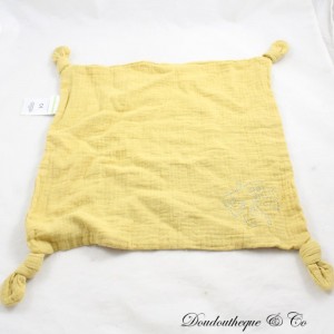 VERTBAUDET quadratisches Pucktuch Kuscheltier senfgelbes Blatt 4 Knoten 30 cm