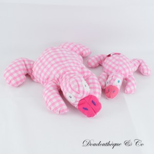 Ente Kuscheltiere Mama und Baby LD rosa und weiß länglich kariert 24 cm