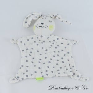 Kaninchen Puckdecke DPAM weiß gepunktet grau quadratisch Du Pareil au Même yeux Sleeper 23 cm