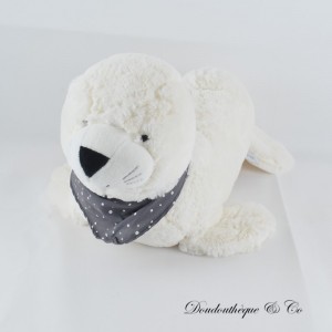 Plüsch-Seelöwe CYRILLUS Seal Grauer Schal mit weißen Tupfen 40 cm