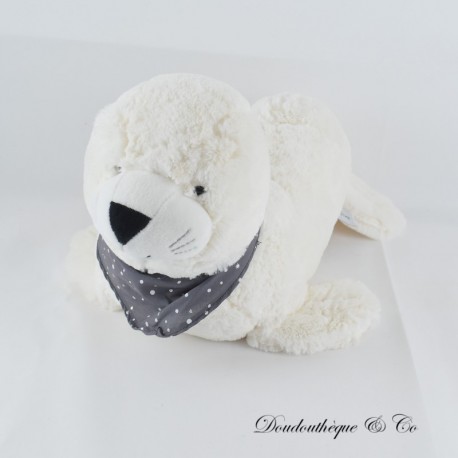 Plüsch-Seelöwe CYRILLUS Seal Grauer Schal mit weißen Tupfen 40 cm Plüsch-Seelöwe CYRILLUS Seal Grauer Schal mit weißen Tupfen 40 cm