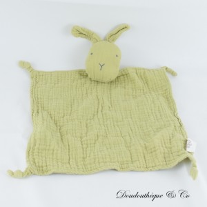Flaches Kaninchen Kuscheltier INTERBABY grünes Pucktuch quadratisch 4 geknotete Ecken 36 cm