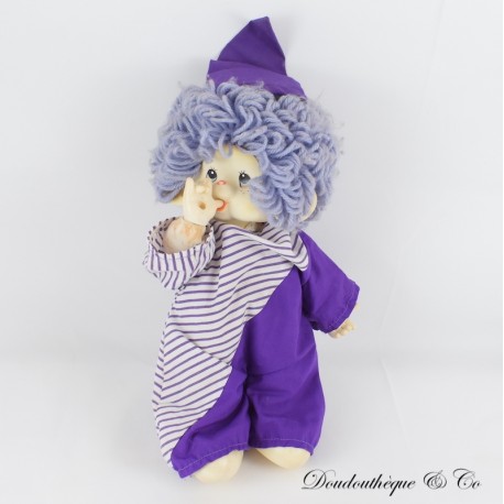Vintage NO BRAND Clownspuppe Kiki Style lila Haare und Outfit 30 cm