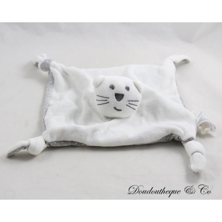 Flache Katze Kuscheltier BOUT'CHOU Monoprix weiß Unterseite grau Sterne weiß 4 Knoten 22 cm Flache Katze Kuscheltier BOUT'CHOU Monoprix weiß Unterseite grau Sterne weiß 4 Knoten 22 cm