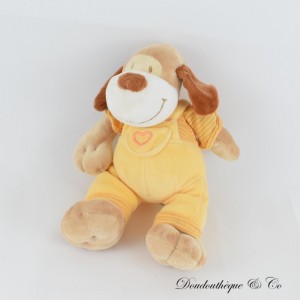 Kuschelhund MOTS D'ENFANTS gelber und orangefarbener Herzoverall 21 cm