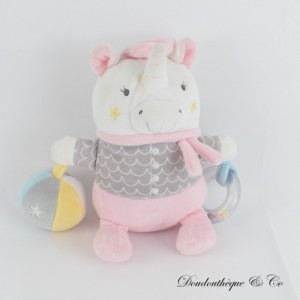 Einhorn Plüsch KINDER WÖRTER Glocke Aktivität Rosa Grau Sterne 22 cm