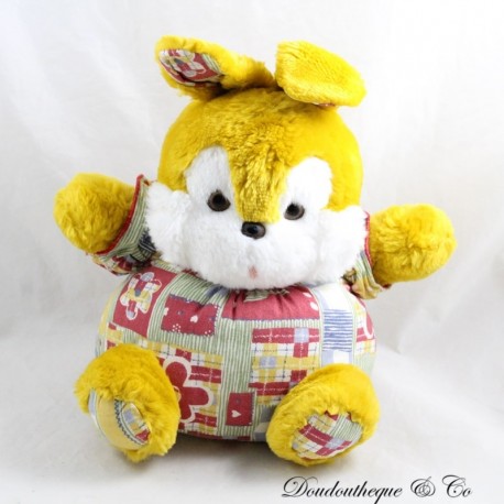 Vintage Stoffkaninchen Teddybär Ball Senf Gelb Stoff Blumen 25 cm Vintage Stoffkaninchen Teddybär Ball Senf Gelb Stoff Blumen 25 cm