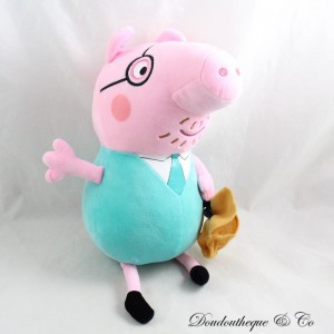 PEPPA PIG Dad Pig Plüschtier mit Schulranzen Arbeitstasche grün 25 cm