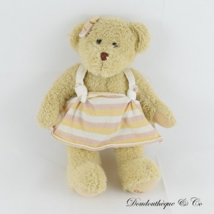 Oscar J-LINE Teddybär Beige Bär Gestreiftes Kleid J Linie 33 cm
