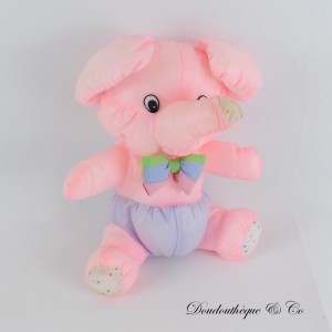 BIKIN Puffalump Style Elefant Plüsch in rosa Fallschirm Canvas mehrfarbige Schleife 20 cm