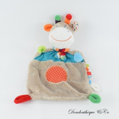 Doudou plat girafe NICOTOY écharpe multicolore cercles 27 cm Doudou plat girafe NICOTOY écharpe multicolore cercles 27 cm