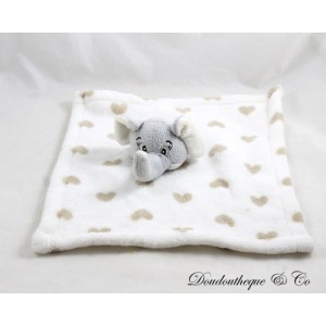 Flaches Elefant Kuscheltier NINGBO HONG LING grau quadratisch weiß beige Herzen 25 cm