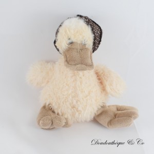 BUKOWSKI Huhn oder Gans Kuscheltier mit beigen Polka Dots, lange Haare, 25 cm