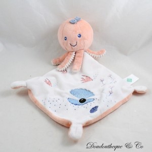 Oktopus Flache Decke TEX BABY Rosa Lachs Stickerei Muschelfisch 35 cm