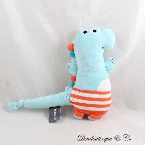 ORCHESTRA halbflaches Dinosaurier-Kuscheltier blauer Drache orange gestreifte Shorts 21 cm