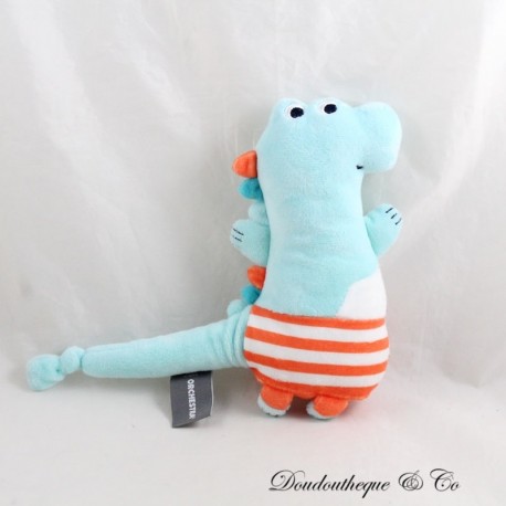 ORCHESTRA halbflaches Dinosaurier-Kuscheltier blauer Drache orange gestreifte Shorts 21 cm ORCHESTRA halbflaches Dinosaurier-Kuscheltier blauer Drache orange gestreifte Shorts 21 cm