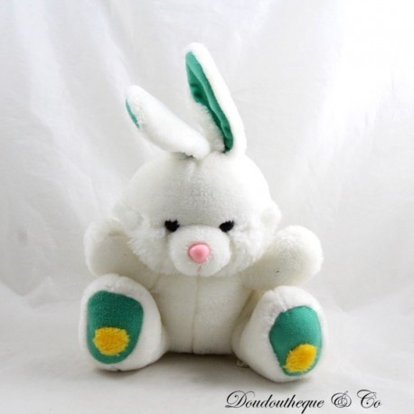 Vintage Rabbit Plush VERTBAUDET White Green Yellow Seated 28 cm