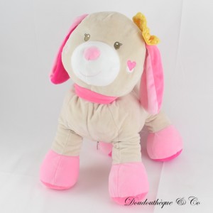 Plüsch-Hundepyjama-Organizer SUCRE d'orge rosa gelbe Schleife mit weißen Tupfen 40 cm