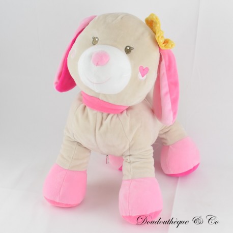 Plüsch-Hundepyjama-Organizer SUCRE d'orge rosa gelbe Schleife mit weißen Tupfen 40 cm Plüsch-Hundepyjama-Organizer SUCRE d'orge rosa gelbe Schleife mit weißen Tupfen 40 cm