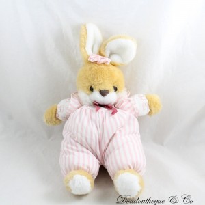 Vintage peluche coniglio TEX strisce rosa bianco tuta tessuto 34 cm
