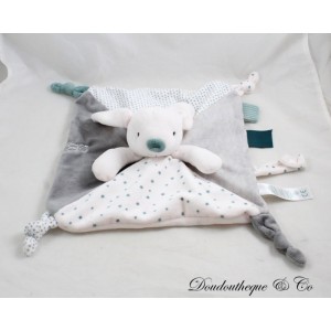 Flache Decke Kaninchen OBAIBI quadratische Tupfen Sterne grau weiß Schnullerclip 27 cm