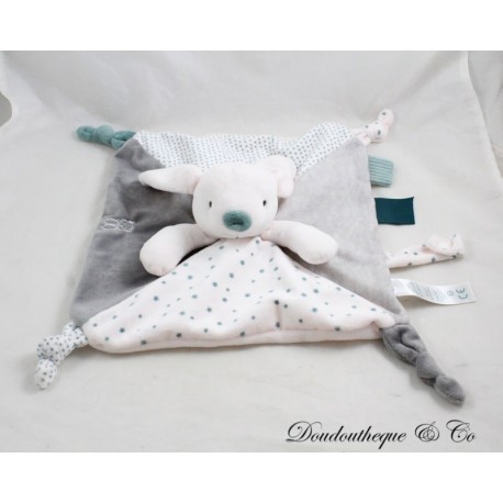 Flache Decke Kaninchen OBAIBI quadratische Tupfen Sterne grau weiß Schnullerclip 27 cm Flache Decke Kaninchen OBAIBI quadratische Tupfen Sterne grau weiß Schnullerclip 27 cm