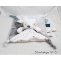 Flache Decke Kaninchen OBAIBI quadratische Tupfen Sterne grau weiß Schnullerclip 27 cm