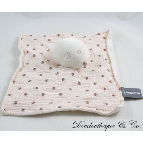 Doudou plat carré oiseau ORCHESTRA lange velours rose poussin 24 cm