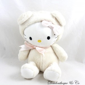 Hello Kitty Katze Plüsch SANRIO H&M verkleideter weißer Bär rosa Schleife 20 cm