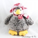 Pinguin Plüsch ENESCO Pelz grau meliert Schal Hut weiß rot 30 cm