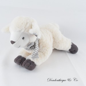 Schaf- oder Lammplüsch NICOTOY SIMBA TOYS grau-weißer Strickschal Liegeposition 30 cm