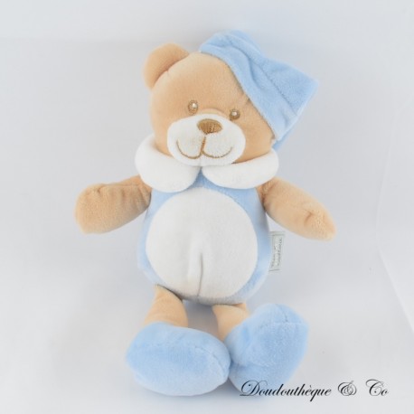 MES PETITS CAILLOUX Cmp Bär Plüsch Blau und Weiß 25 cm