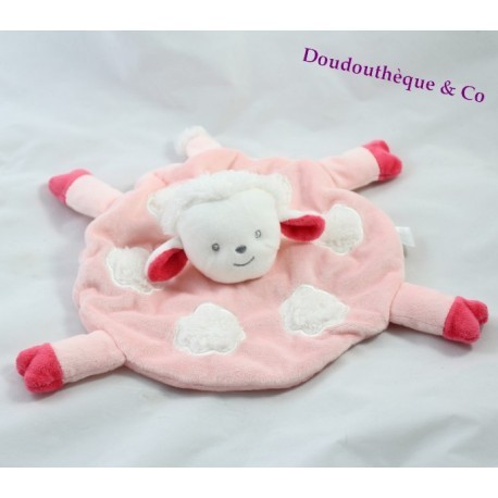 Doudou flachen Runde Schafe KIMBALOO Brioche rosa weiß La Halle